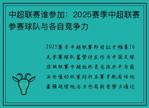 中超联赛谁参加：2025赛季中超联赛参赛球队与各自竞争力